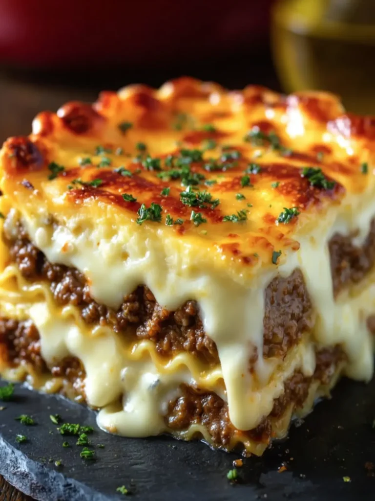 Cheesy Beef Lasagna Slice First Image