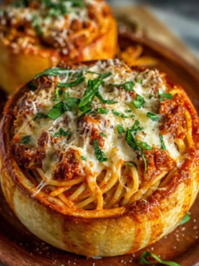 Stuffed Bread Bowl Spaghetti Bake First Image