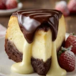 Rich Chocolate-Topped Cheesecake Slice First Image