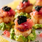 Seared Scallops with Avocado, Smoked Salmon and Caviar First Image